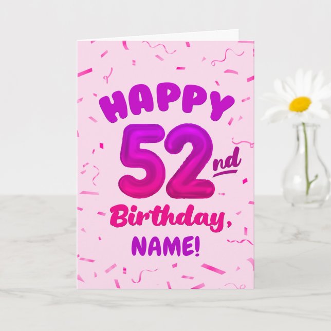 Tarjeta Happy 52nd Birthday Card with Custom Name (Planta pequeña)