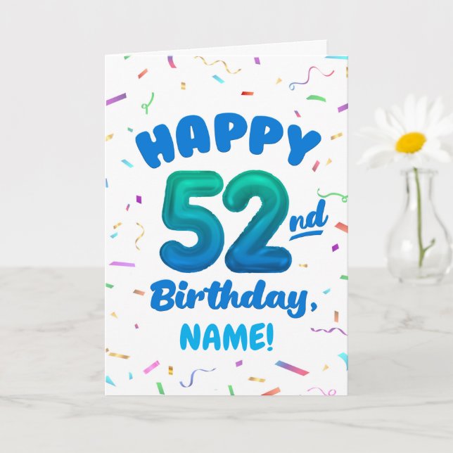 Tarjeta Happy 52nd Birthday Card with Custom Name (Planta pequeña)