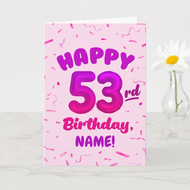 Tarjeta Happy 53rd Birthday Card with Custom Name (Planta pequeña)