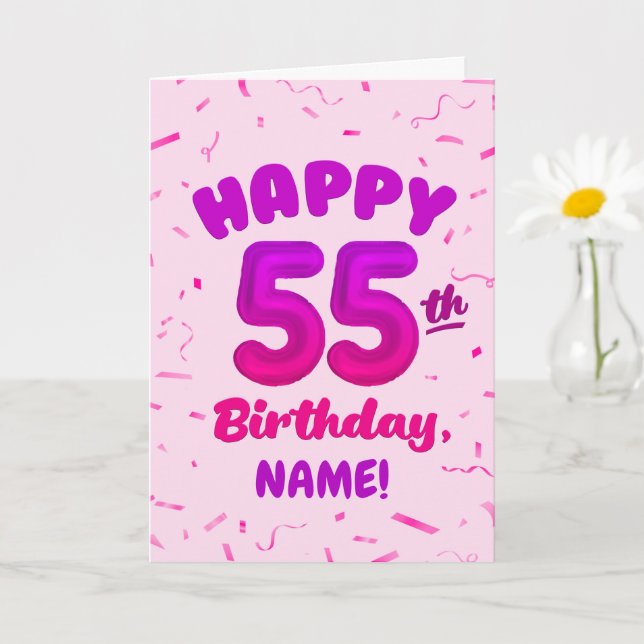 Tarjeta Happy 55th Birthday Card with Custom Name (Planta pequeña)