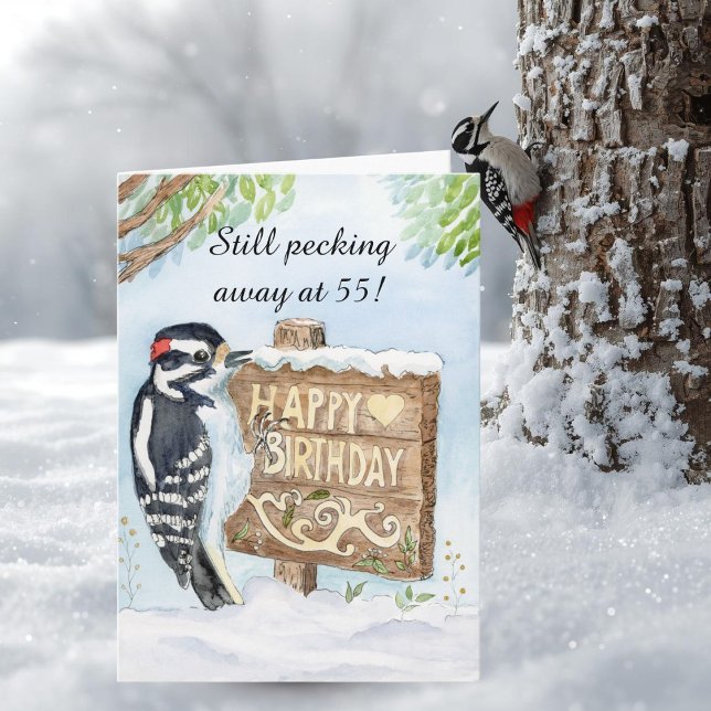 Tarjeta Happy 55th Birthday Downy Woodpecker (Subido por el creador)