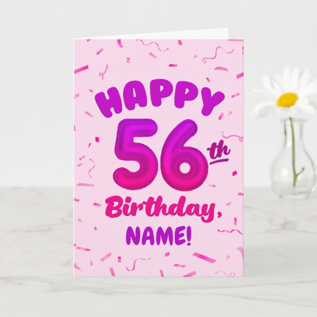 Tarjeta Happy 56th Birthday Card with Custom Name (Planta pequeña)
