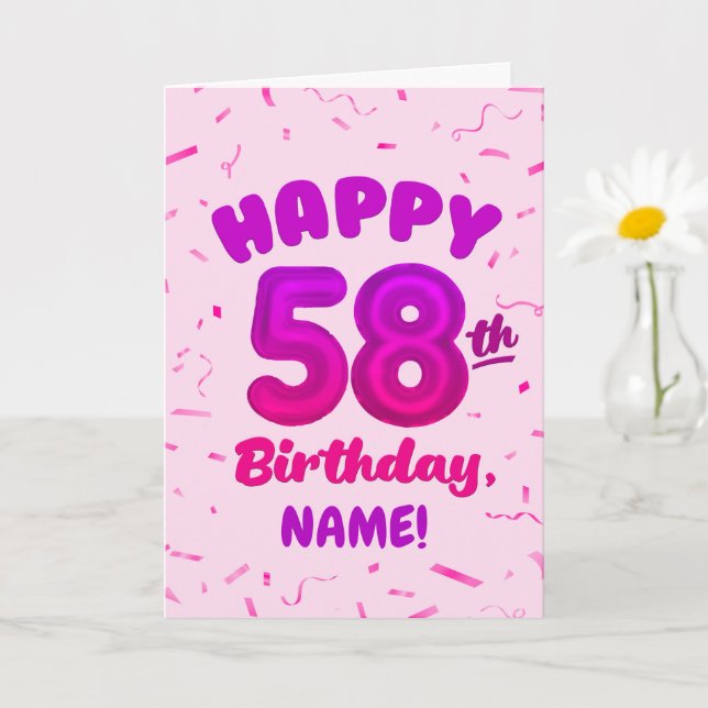 Tarjeta Happy 58th Birthday Card with Custom Name (Planta pequeña)