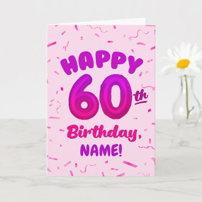 Tarjeta Happy 60th Birthday Card with Custom Name (Planta pequeña)