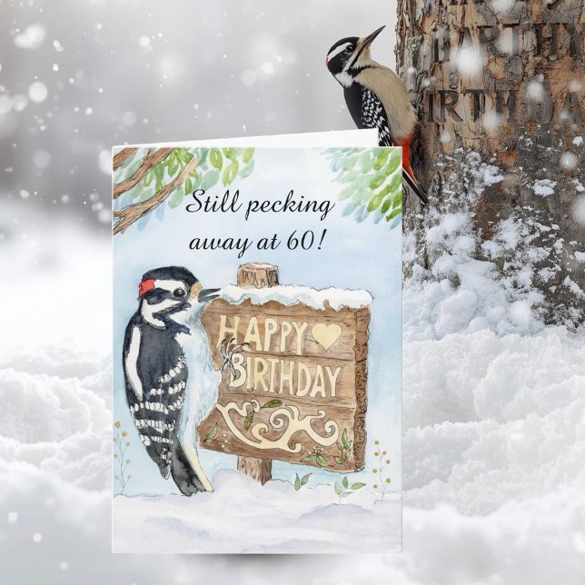 Tarjeta Happy 60th Birthday Downy Woodpecker (Subido por el creador)