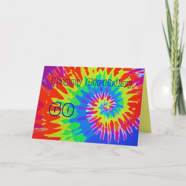 Tarjeta Happy 60th Birthday Groovy Tie-Dye Card (Anverso)