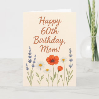 Tarjeta Happy 60th Birthday Mom Watercolor Wildflowers