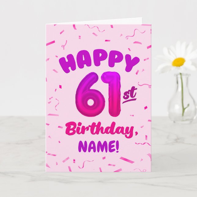 Tarjeta Happy 61st Birthday Card with Custom Name (Planta pequeña)