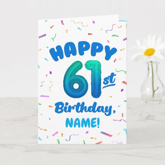 Tarjeta Happy 61st Birthday Card with Custom Name (Planta pequeña)