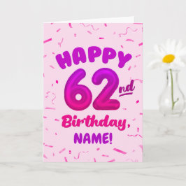 Tarjeta Happy 62nd Birthday Card with Custom Name