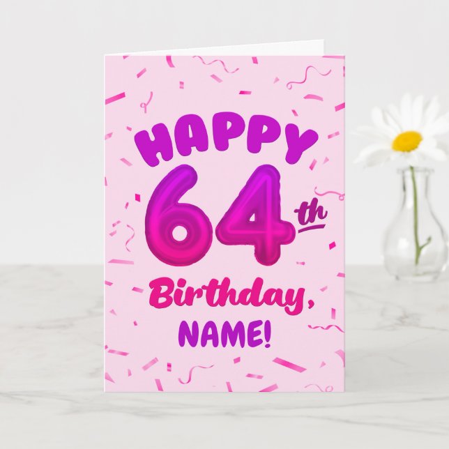 Tarjeta Happy 64th Birthday Card with Custom Name (Planta pequeña)