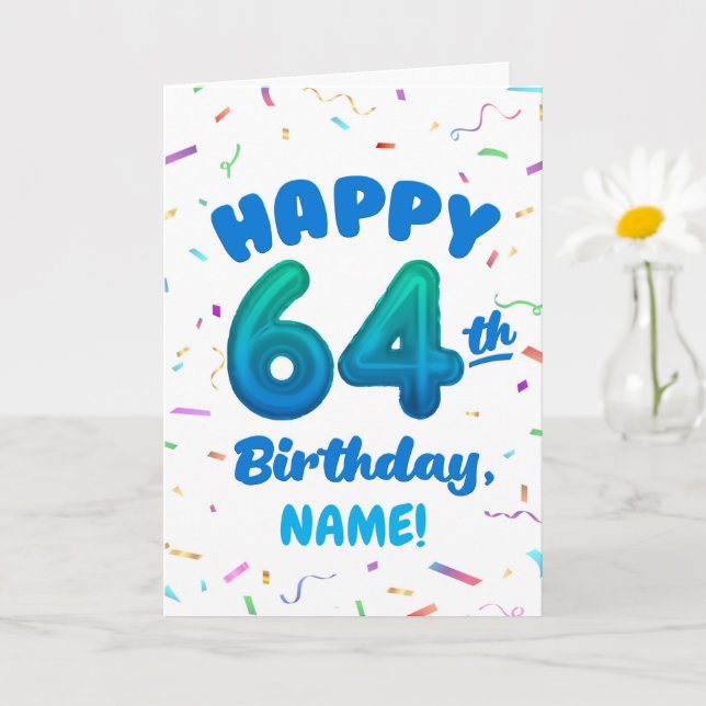 Tarjeta Happy 64th Birthday Card with Custom Name (Planta pequeña)