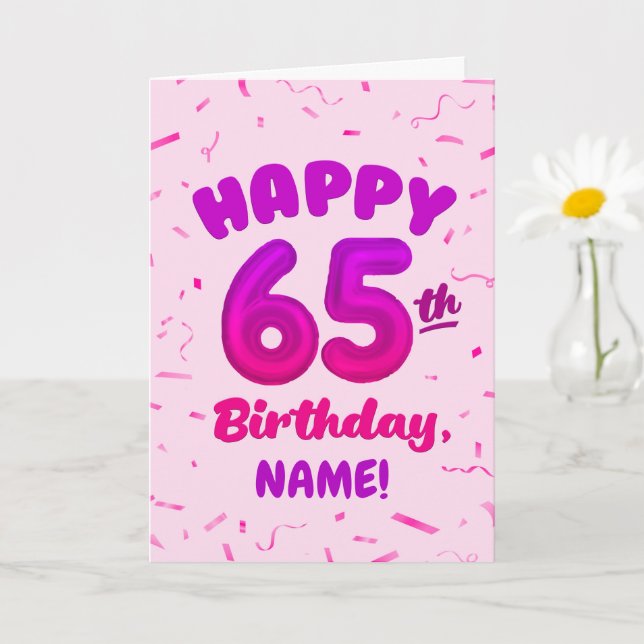 Tarjeta Happy 65th Birthday Card with Custom Name (Planta pequeña)