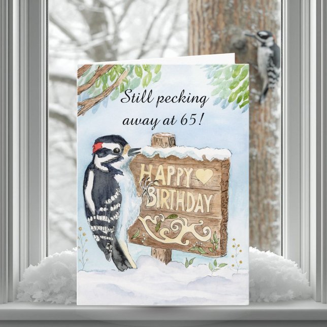 Tarjeta Happy 65th Birthday Downy Woodpecker (Subido por el creador)