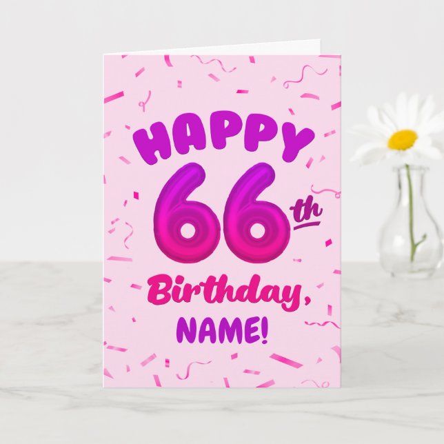 Tarjeta Happy 66th Birthday Card with Custom Name (Planta pequeña)