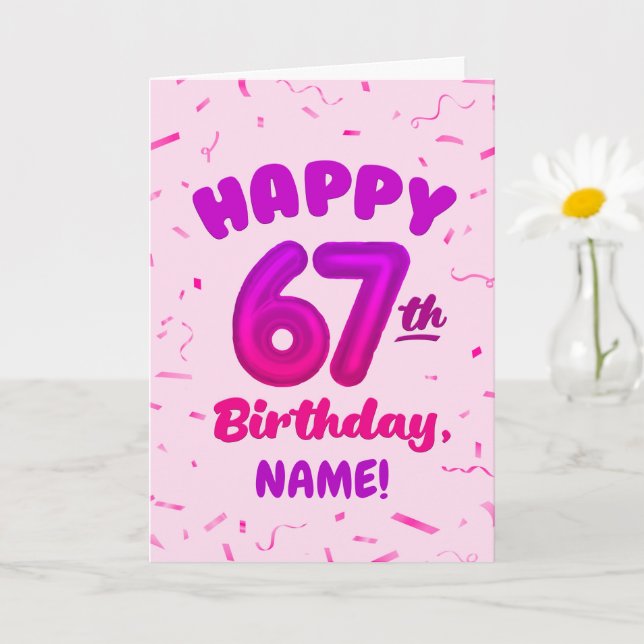 Tarjeta Happy 67th Birthday Card with Custom Name (Planta pequeña)