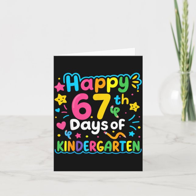 Tarjeta Happy 67th Day Of Kindergarten School Meme 67 Kids (Anverso)