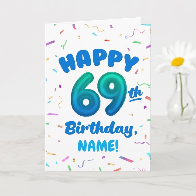 Tarjeta Happy 69th Birthday Card with Custom Name (Planta pequeña)