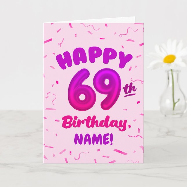 Tarjeta Happy 69th Birthday Card with Custom Name (Planta pequeña)