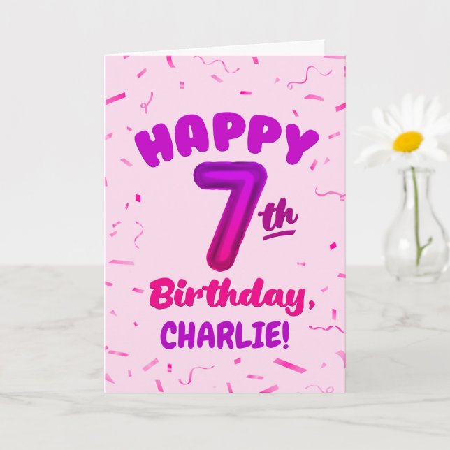 Tarjeta Happy 7th Birthday Card with Custom Name (Planta pequeña)