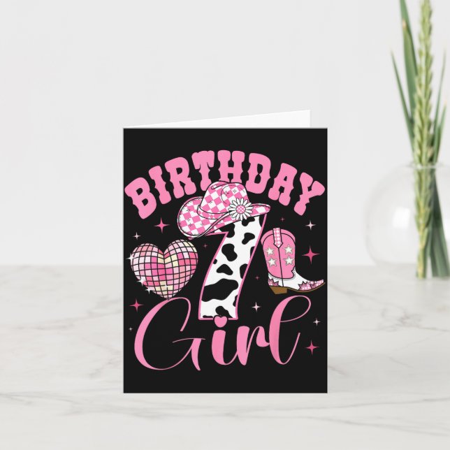 Tarjeta Happy 7th Birthday Girl Outfit Rodeo Western Cowgi (Anverso)