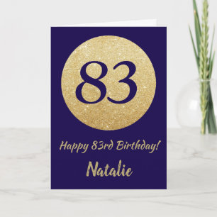 Tarjeta Happy 83rd Birthday Navy Blue and Gold Glitter
