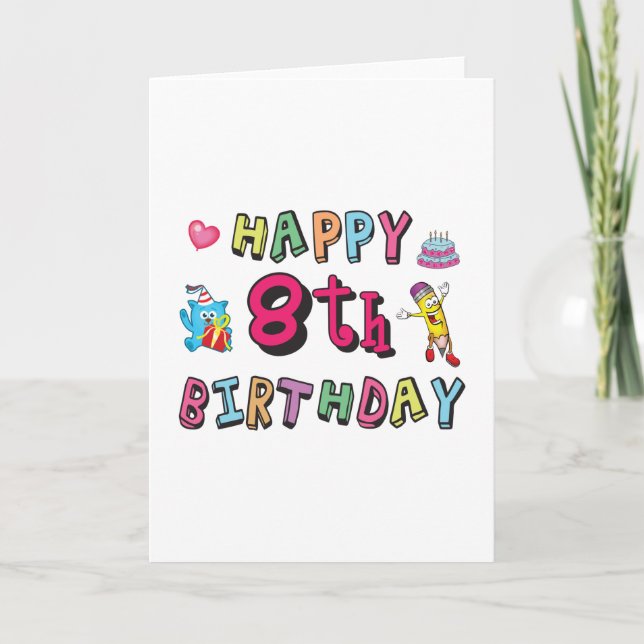 Tarjeta Happy 8th Birthday. 8 year b-day surprise (Anverso)