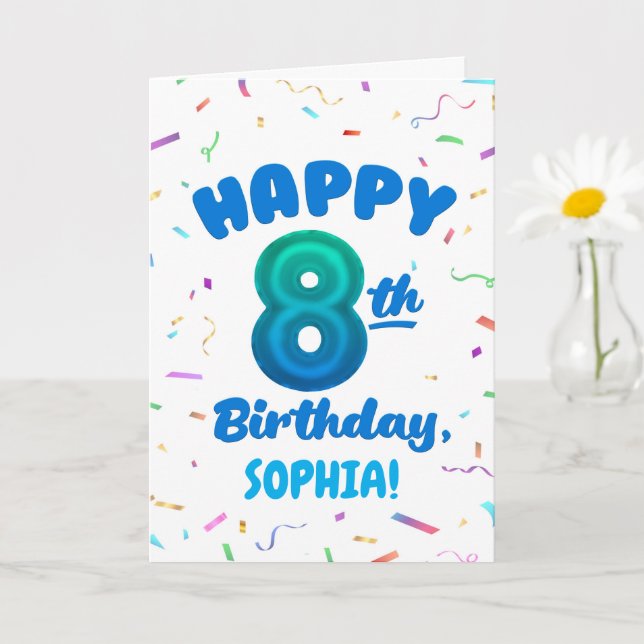 Tarjeta Happy 8th Birthday Card with Custom Name (Planta pequeña)