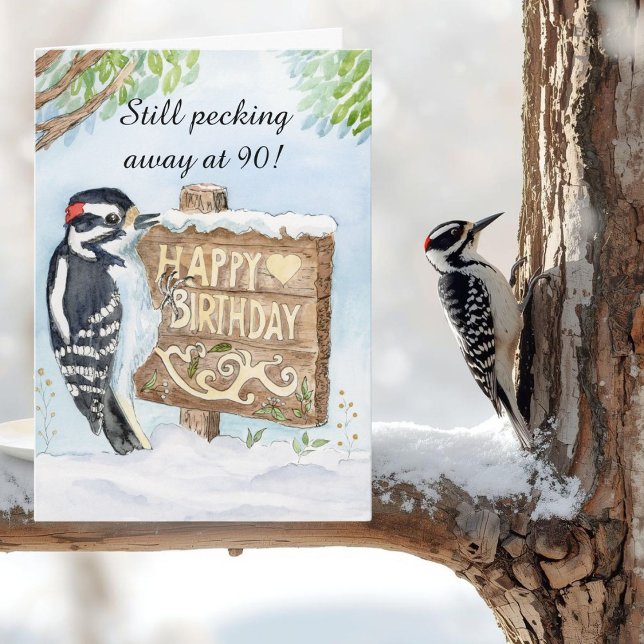 Tarjeta Happy 90th Birthday Downy Woodpecker (Subido por el creador)