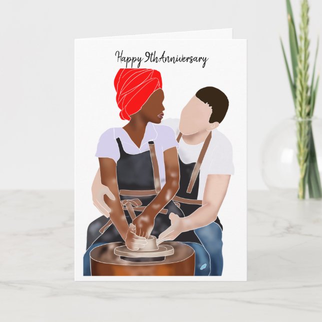 Tarjeta Happy 9th Anniversary Interracial Couple Clay (Anverso)