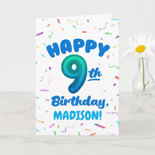 Tarjeta Happy 9th Birthday Card with Custom Name (Planta pequeña)