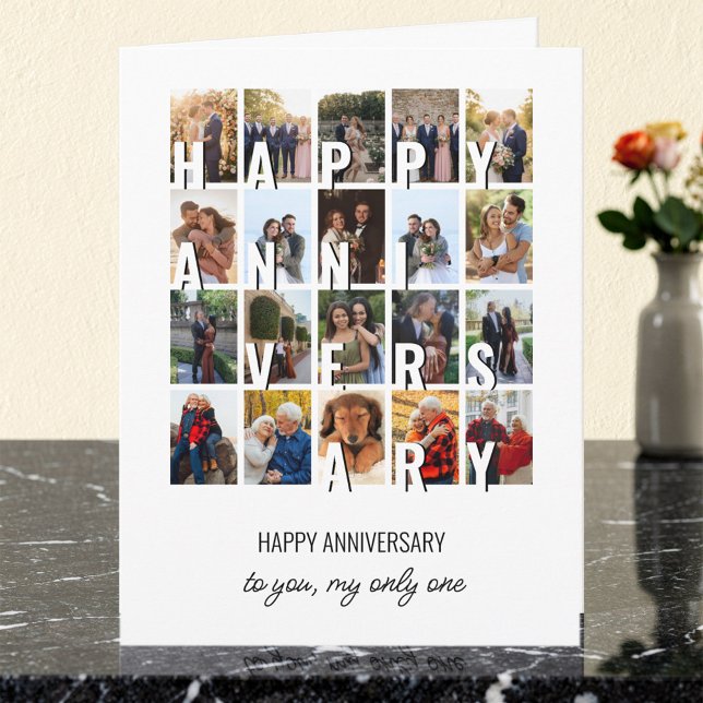 Tarjeta Happy Anniversary 20 Wedding Photo Collage (Happy Anniversary Card for husband or wife - 20 photos plus editable text, inside and out.)