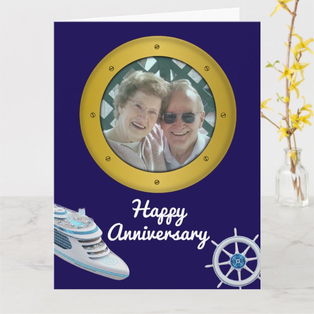 Tarjeta Happy Anniversary Cruise Ship Romantic Nautical (flor amarilla)