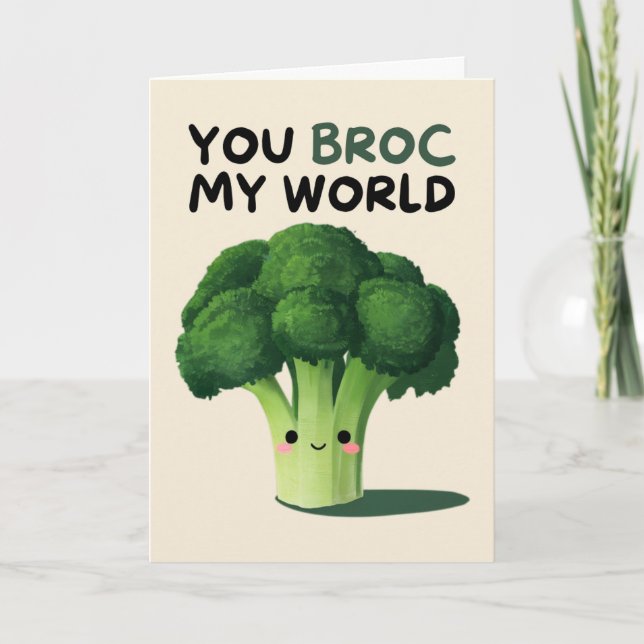 Tarjeta Happy Anniversary Cute Funny Simple Broccoli Card (Anverso)