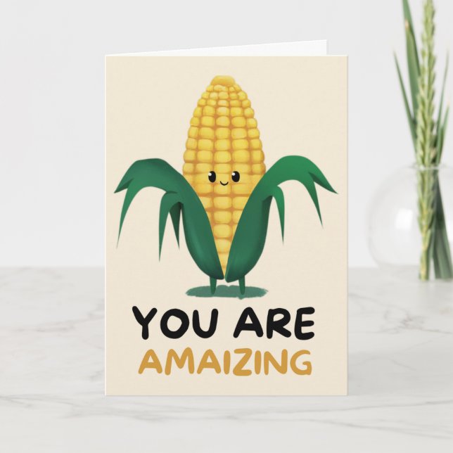 Tarjeta Happy Anniversary Cute Funny Simple Corn Card (Anverso)