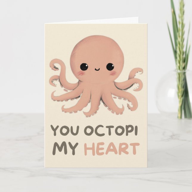 Tarjeta Happy Anniversary Cute Funny Simple Octopus Card (Anverso)