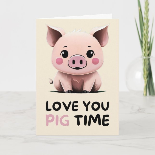 Tarjeta Happy Anniversary Cute Funny Simple Pig Card (Anverso)