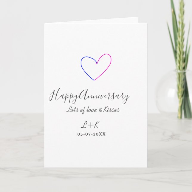 Tarjeta Happy anniversary pink blue heart name date simple (Anverso)