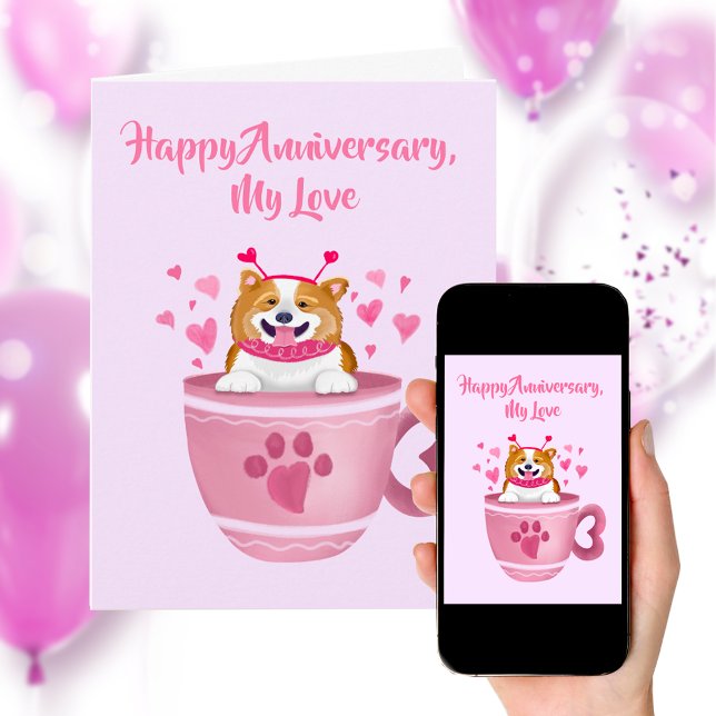 Tarjeta Happy Anniversary Pink Hearts Corgi (Subido por el creador)