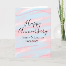 Tarjeta Happy anniversary wedding name date year pastel