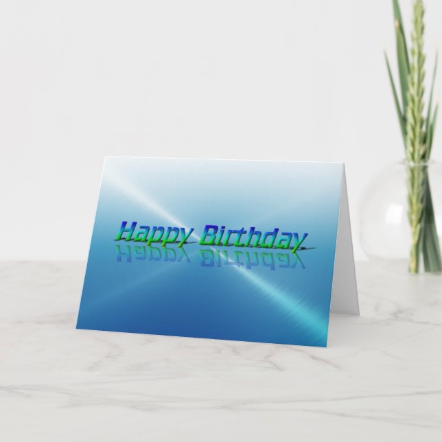 Tarjeta Happy Birday Card Blue and Green Reflection Text (Anverso)