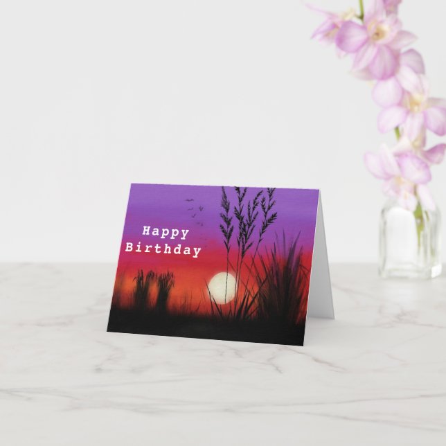Tarjeta Happy Birday Card Lake Sunset Night Landscape (Orquídea)