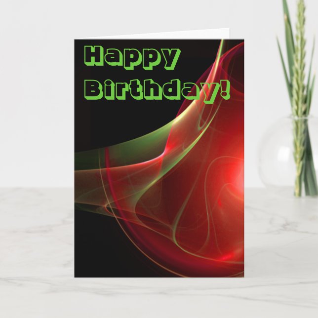 Tarjeta Happy Birday Red Green Abstract Blank Template (Anverso)