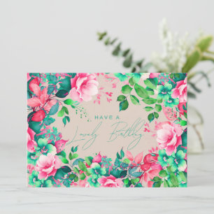 Tarjeta Happy Birday Spring Garden Floral Champagne