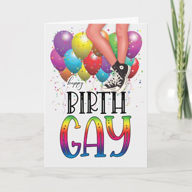 Tarjeta Happy Birth GAY Teen Legs in Sneakers Birthday (Anverso)