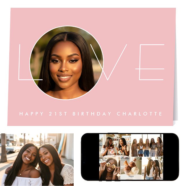 Tarjeta Happy Birthday 7 Photo Love Elegant Blush Pink (Subido por el creador)