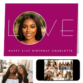 Tarjeta Happy Birthday 7 Photo Love Elegant Dark Pink