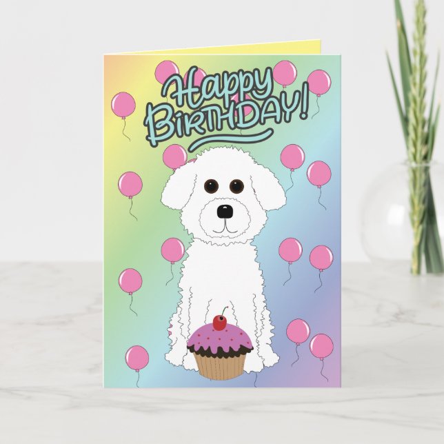 Tarjeta Happy Birthday Bichon Frise  (Anverso)