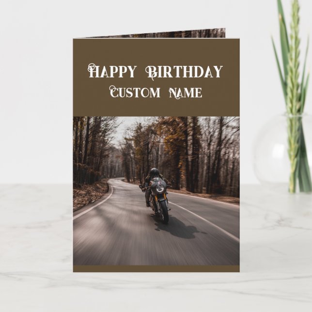 Tarjeta Happy Birthday Biker Motorcycle Custom Name (Anverso)
