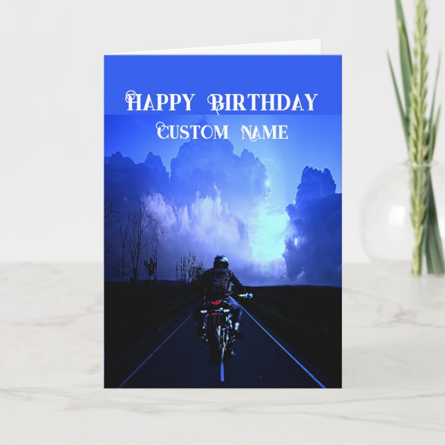 Tarjeta Happy Birthday Biker Motorcycle Custom Name (Anverso)